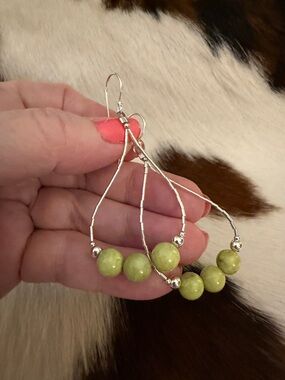 ❤️ Liquid Sterling Silver Palomino Variscite Light Weight Dangle Earrings 2.77”L